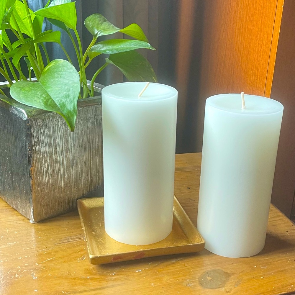 White Pillar candle pair
